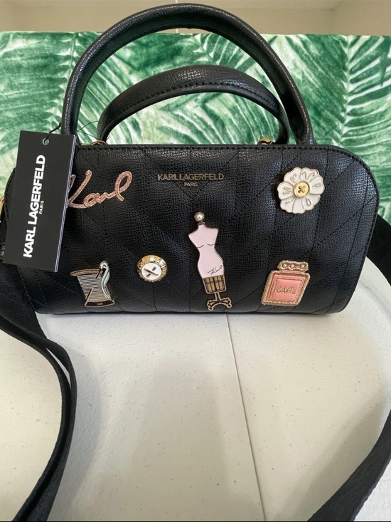 Karl Lagerfeld Handbags - Karl Lagerfeld Black Quilted Satchel with Pink and Gold Charm Details
